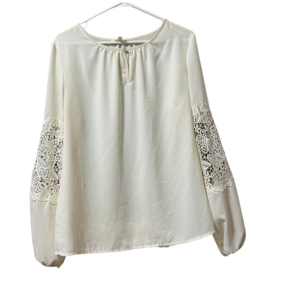 Adiva Women Size M Ivory Lace Crochet Blouse Sheer Boho Floral Feminine Polyeste